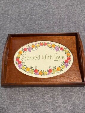 Creative Circle Cross Stitch Wood Serving Tray Served w Love Wall Hang or Tray